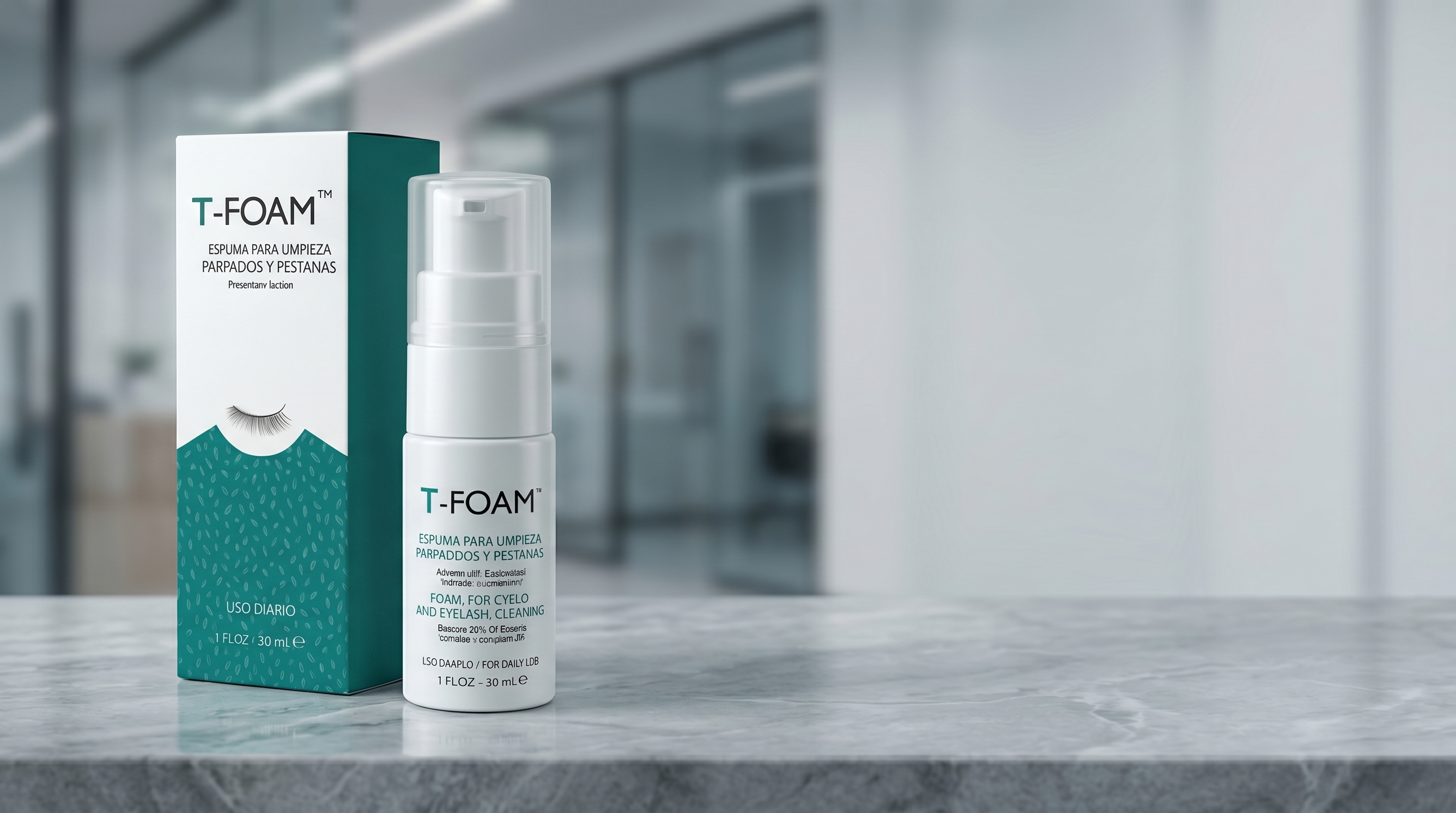 T-Foam em uso — ritual de higiene palpebral